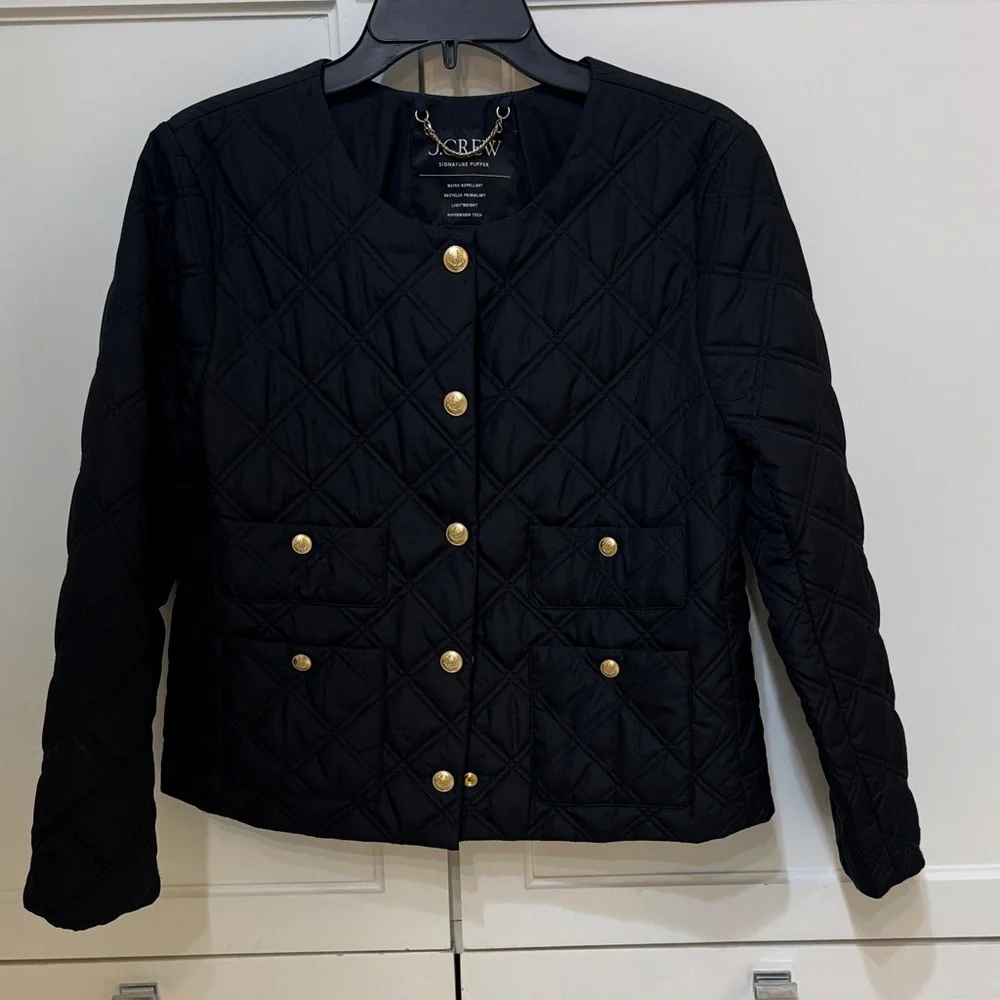 J. Crew Black Quilted Utility Jacket with Gold Buttons - Picture 3 of 5